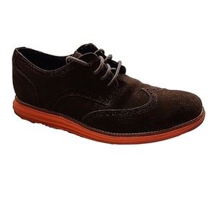 Cole Haan LunarGrand Wingtip Oxford Brown Suede Orange Sole Mens Shoes Size 11 M